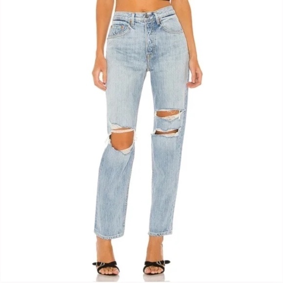 NWT GRLFRND Isabeli Distressed Relaxed Tappered Jeans - Picture 1 of 5